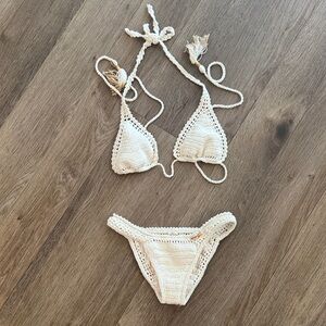 SHE MADE ME Cream Crochet Bikini